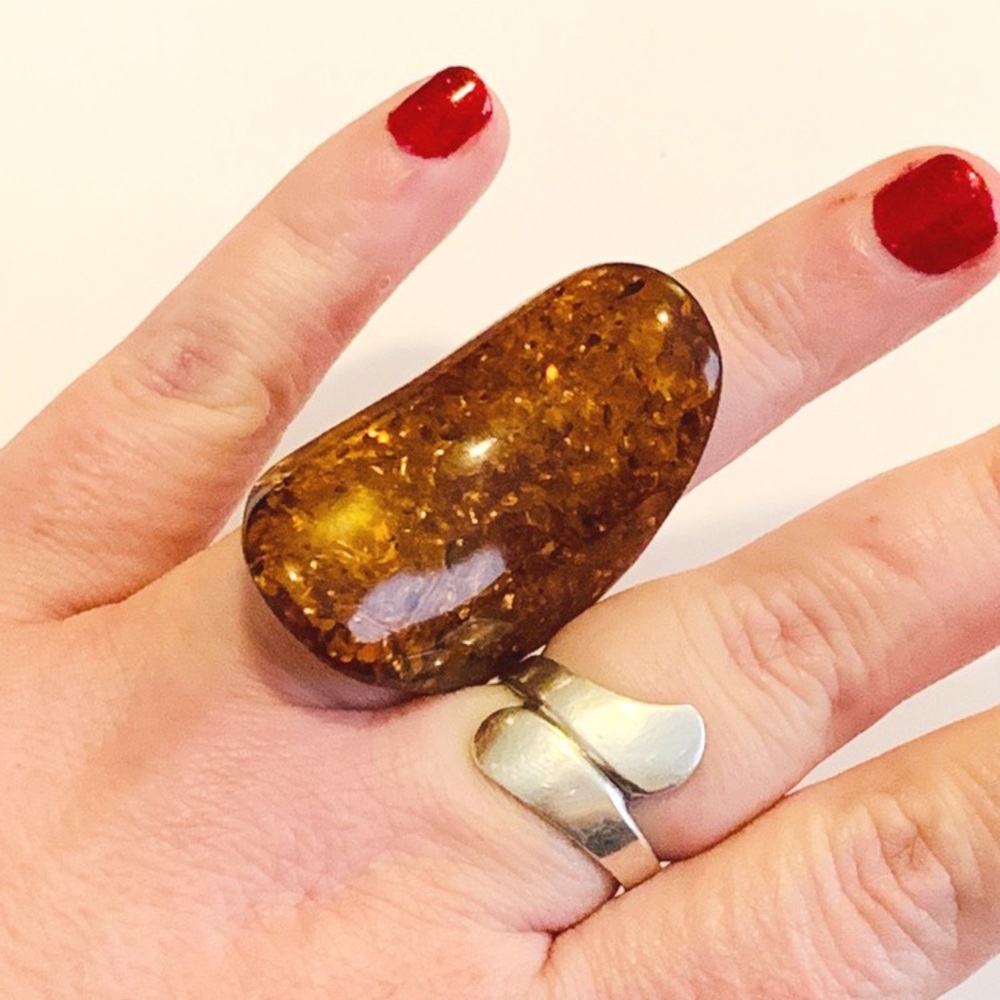 Solid Baltic Amber Statement Ring Size 8 - image 2